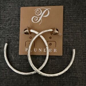 Plunder Textured Silver Hoop Earrings